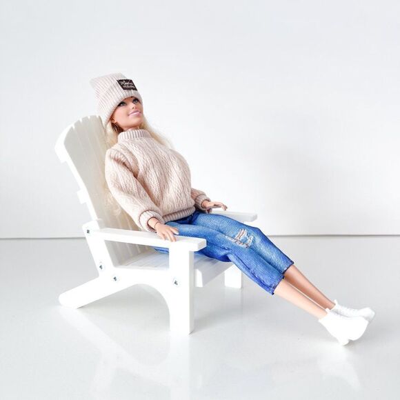 Miniature Adirondack Chair White For 12” Barbie Integrity Fashion Dolls 1:6 - Picture 1 of 4